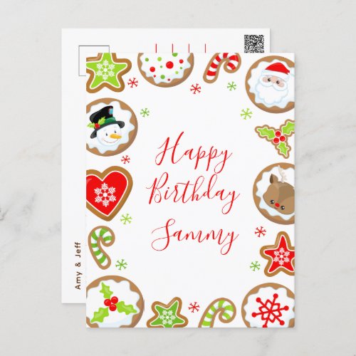Christmas Cookies Red and Green Happy Birthday Postcard