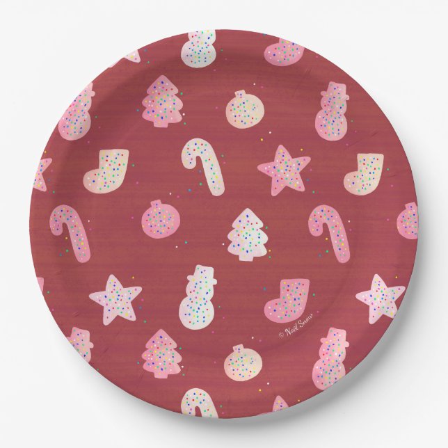 Christmas Cookies Red Paper Plate (Front)