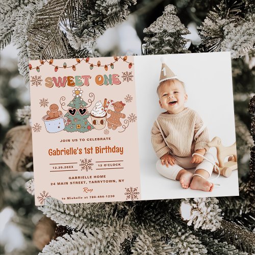 Christmas Cookies Sweet One 1st Birthday Photo Invitation