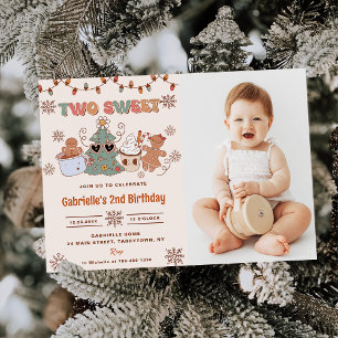 Christmas Cookies Two Sweet 2nd Birthday Photo Invitation