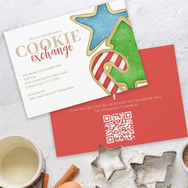 Christmas Cookies Whimsical Fun QR Code Facebook  Invitation (Creator Uploaded)