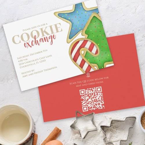 Christmas Cookies Whimsical QR Code Map Directions Invitation