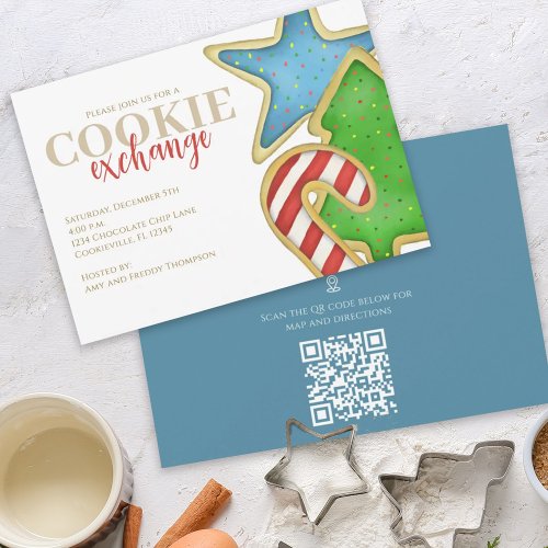 Christmas Cookies Whimsical QR Code Map Directions Invitation