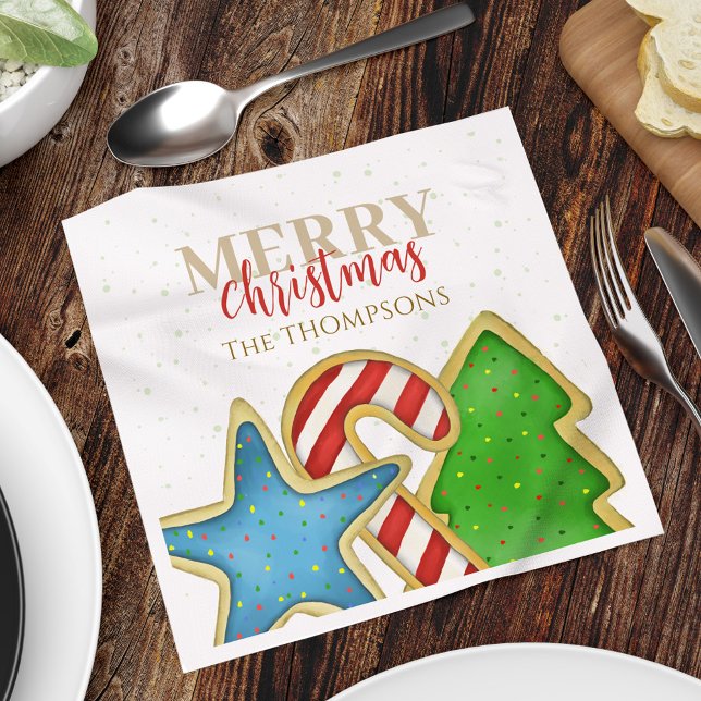Christmas Cookies Whimsical Sweet Holiday Cute Fun Napkins (Merry Christmas holiday cookie cutouts paper party napkin)