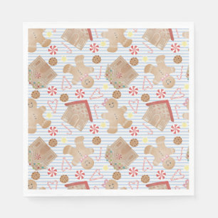 Christmas Cookies with Blue Stripe Paper Plates Napkins