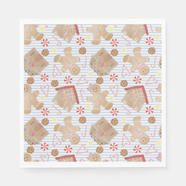 Christmas Cookies with Blue Stripe Paper Plates Napkins (Front)