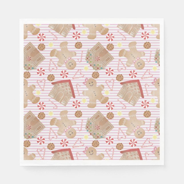 Christmas Cookies with Pink Stripe Paper Napkin (Front)