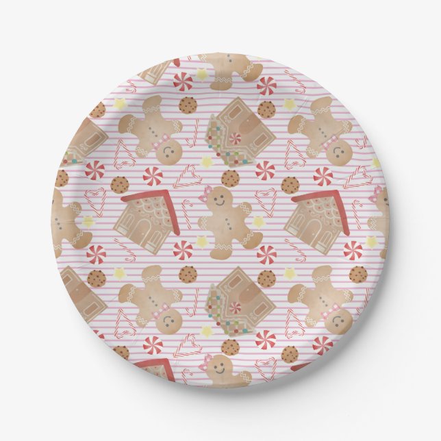 Christmas Cookies with Pink Stripe Paper Plates (Front)