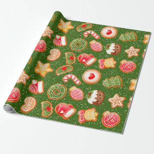 Christmas Cookies With Snow Background Wrapping Paper