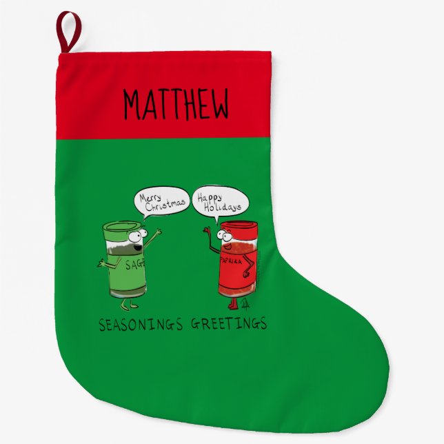 Christmas Cooking Funny Chef Spices Large Christmas Stocking (Front)
