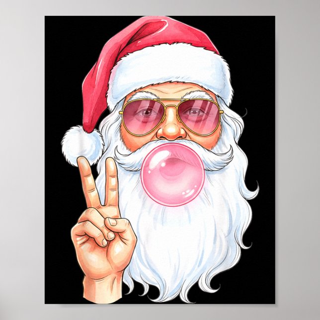 Christmas Cool Santa Bubble Gum Peace Sign Retro S (Front)