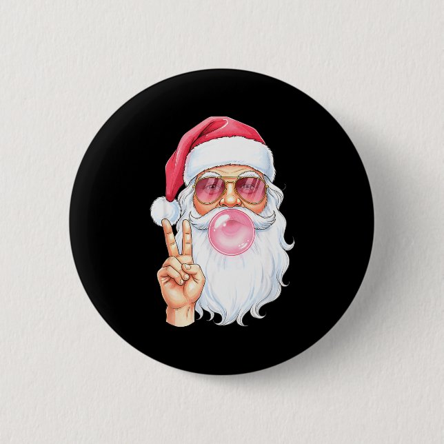 Christmas Cool Santa Bubble Gum Peace Sign Retro S Button (Front)