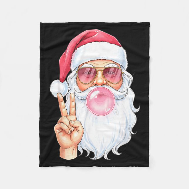 Christmas Cool Santa Bubble Gum Peace Sign Retro S Fleece Blanket (Front)