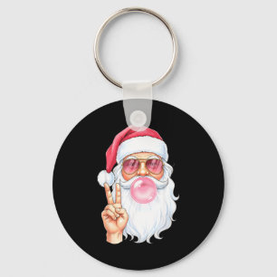 Christmas Cool Santa Bubble Gum Peace Sign Retro S Keychain