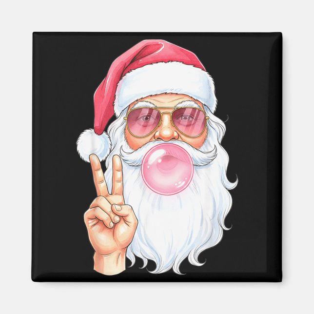 Christmas Cool Santa Bubble Gum Peace Sign Retro S Magnet (Front)