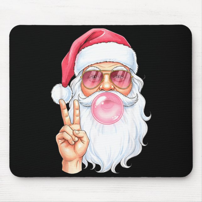 Christmas Cool Santa Bubble Gum Peace Sign Retro S Mouse Pad (Front)