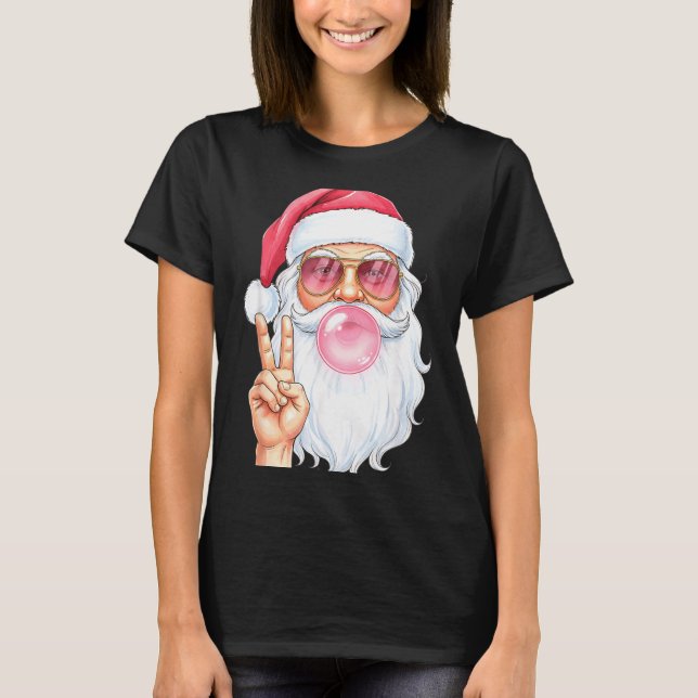Christmas Cool Santa Bubble Gum Peace Sign Retro S T-Shirt (Front)