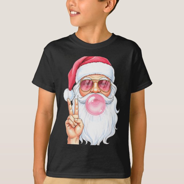 Christmas Cool Santa Bubble Gum Peace Sign Retro S T-Shirt (Front)