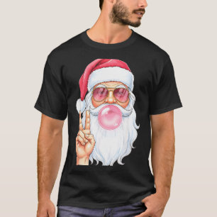 Christmas Cool Santa Bubble Gum Peace Sign Retro S T-Shirt