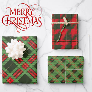 Christmas Coordinates in Red and Green Plaid 3 Wrapping Paper Sheets