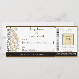 Christmas Copper Boarding Pass Wedding Invitation