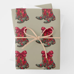 Christmas Coquette Boots Western Cowgirl Xmas Wrapping Paper Sheets
