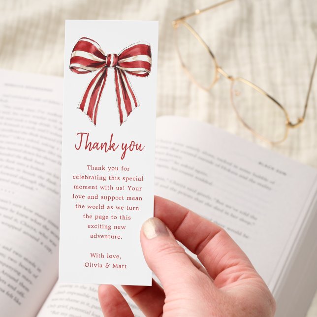 Christmas Coquette Bow Baby Shower Thank You Bookmarks (Hand)