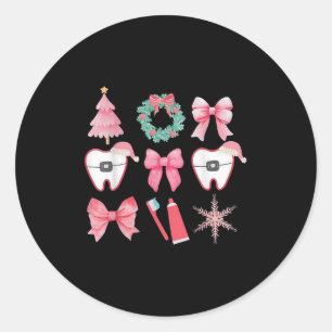 Christmas Coquette Bow Orthodontic Dental Dental C Classic Round Sticker