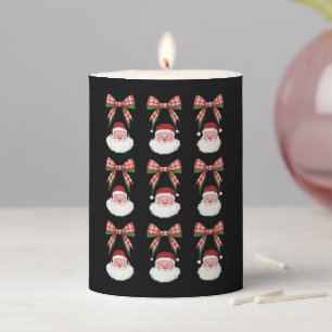 Christmas Coquette Bow Santa Vintage Xmas Retro Pillar Candle