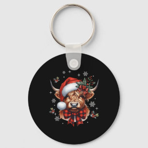 Christmas Coquette Highland Cow Cute Moo Cow Xmas Keychain