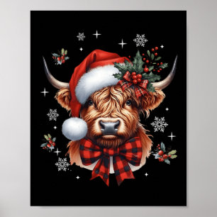 Christmas Coquette Highland Cow Cute Moo Cow Xmas  Poster