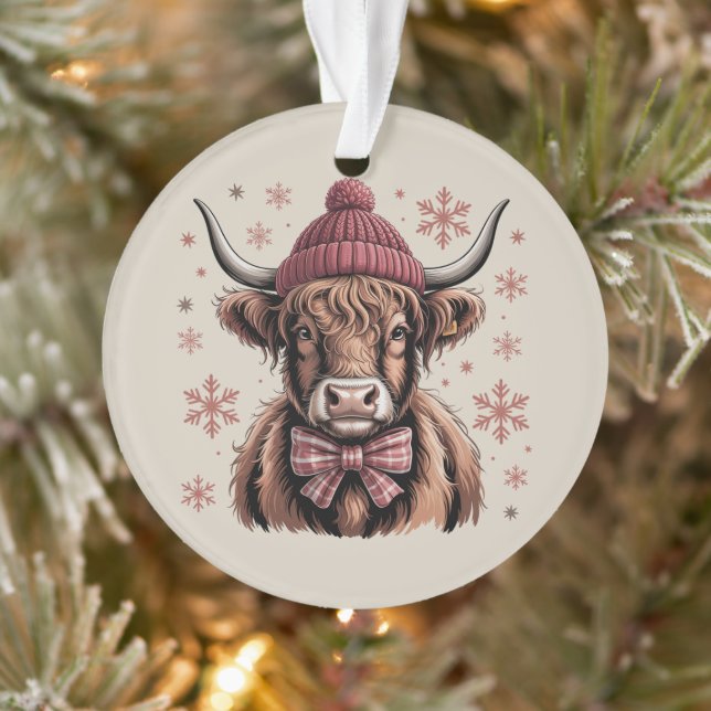 Christmas Coquette Highland Cow Western Farmer Ornament (Tree)