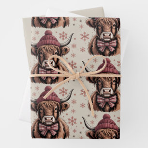Christmas Coquette Highland Cow Western Farmer Wrapping Paper Sheets