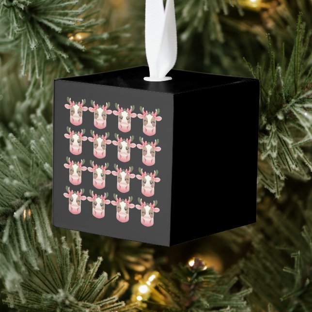 Christmas Coquette Highland Cow Western Xmas  Cube Ornament (Tree)