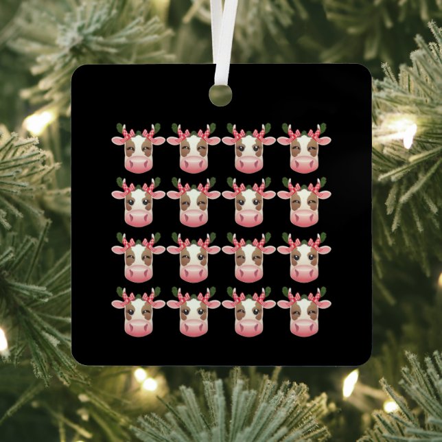 Christmas Coquette Highland Cow Western Xmas  Metal Ornament (Insitu)