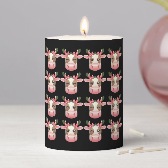 Christmas Coquette Highland Cow Western Xmas  Pillar Candle (In Situ)