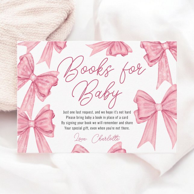 Christmas Coquette Pink Bow Books Baby Shower  Enclosure Card (Christmas Coquette Pink Bow Books Baby Shower Enclosure Card)