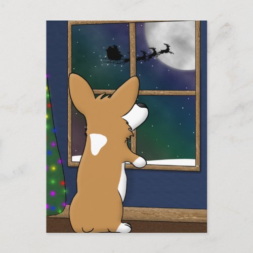 Christmas Corgi at Window Holiday Postcard