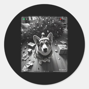 Christmas Corgi Caught On Camera Classic Round Sticker