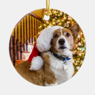 Christmas Corgi Ceramic Ornament