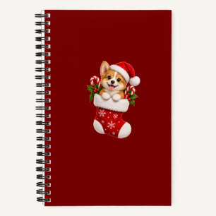 christmas corgi dog, holiday puppy plates, santa h notebook