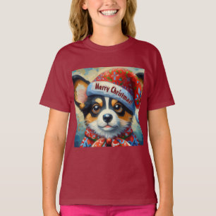 Christmas Corgi Dog Puppy w/Santa Hat T-Shirt