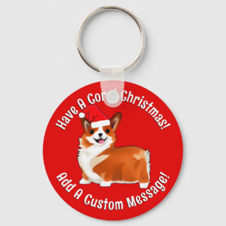 Christmas Corgi Dog With Santa Hat Keychain