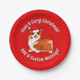 Christmas Corgi Dog With Santa Hat Paper Plates