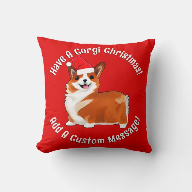 Christmas Corgi Dog With Santa Hat Throw Pillow (Front)