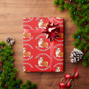 Christmas Corgi Dog With Santa Hat Wrapping Paper
