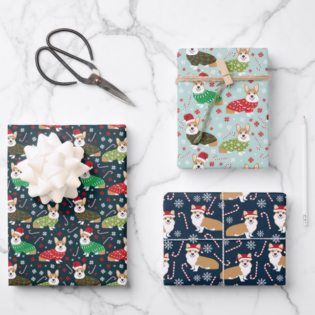 Christmas Corgi Dog Wrapping Paper Sheets (Front)