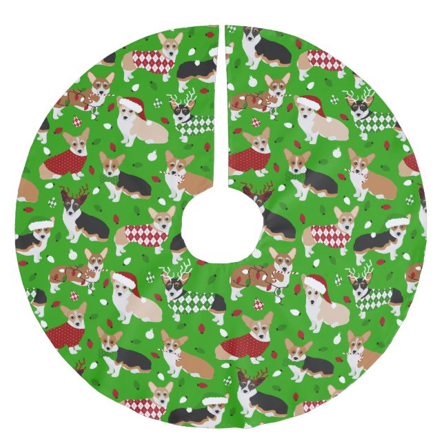 Christmas Corgi Dogs Brushed Polyester Tree Skirt (Front)