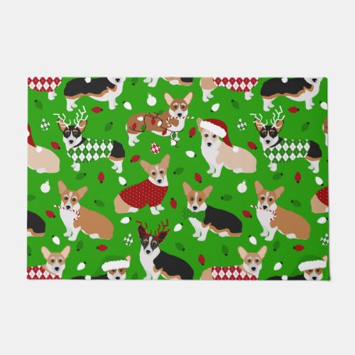Christmas Corgi Dogs Doormat