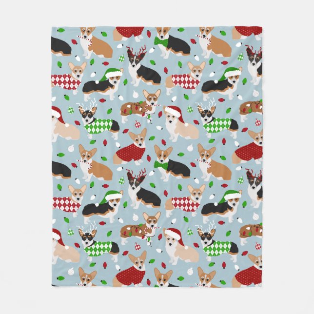 Christmas Corgi Dogs Fleece Blanket (Front)